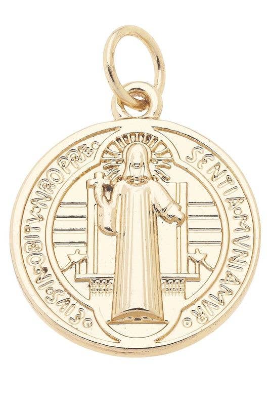 Saint Benedict Double Sided Coin Charm in Shiny Gold