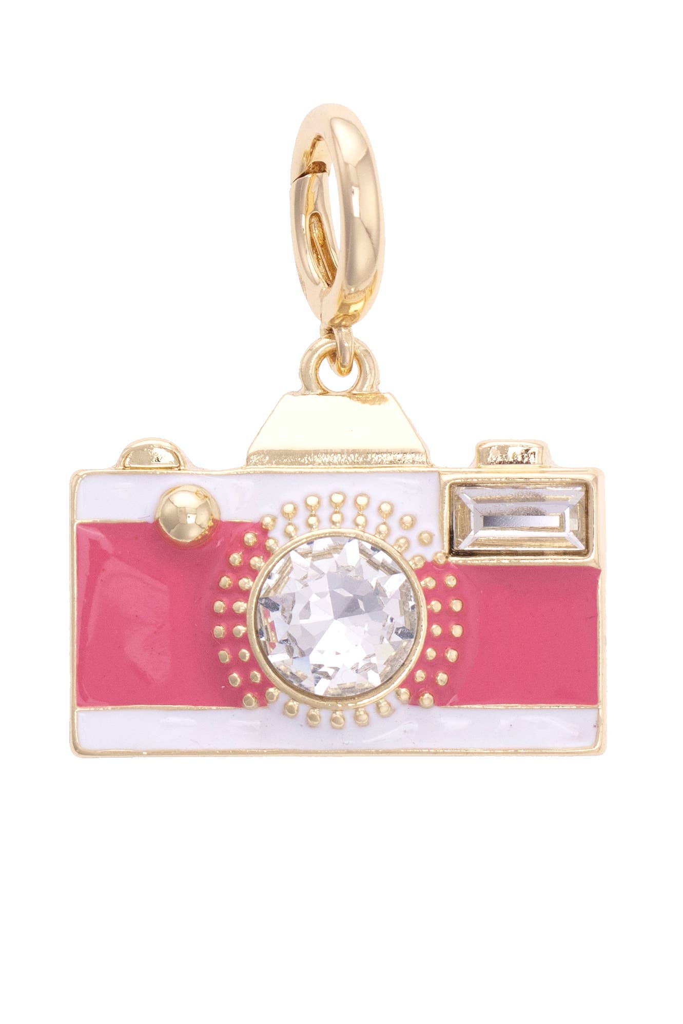 Rhinestone Camera Pendant Charm in Pink