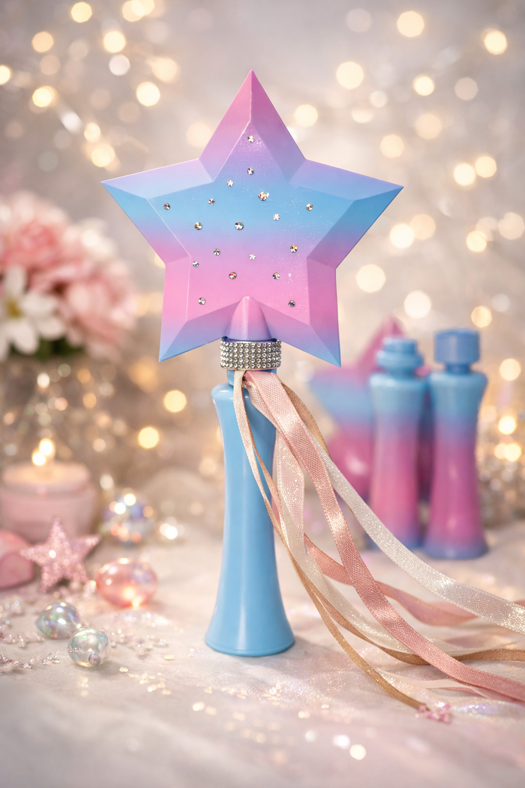 MAGIC PAY WAND WITH CRYSTALS AND RIBBON