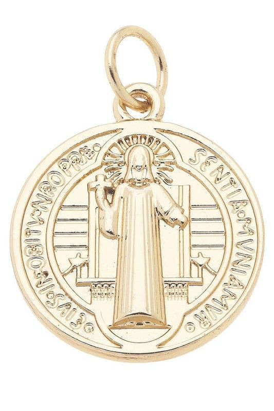Saint Benedict Double Sided Coin Charm in Shiny Gold