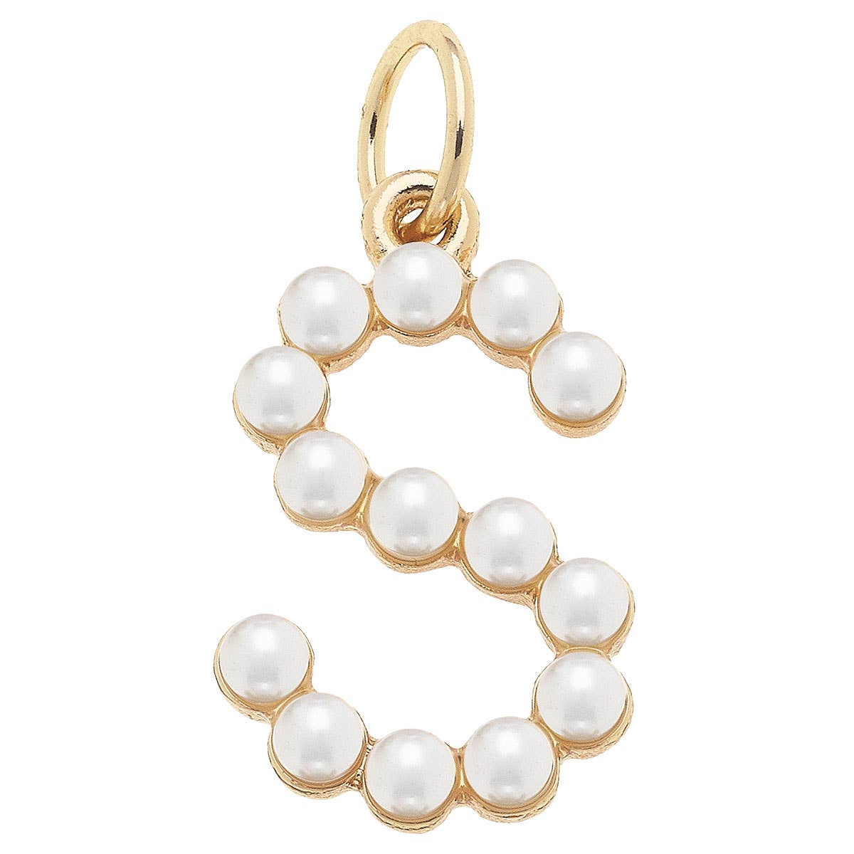 Pearl-Studded Letter Charm in Ivory