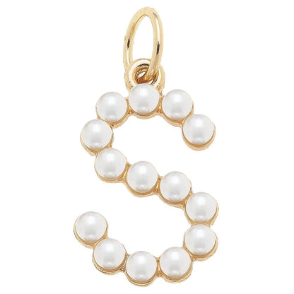 Pearl-Studded Letter Charm in Ivory