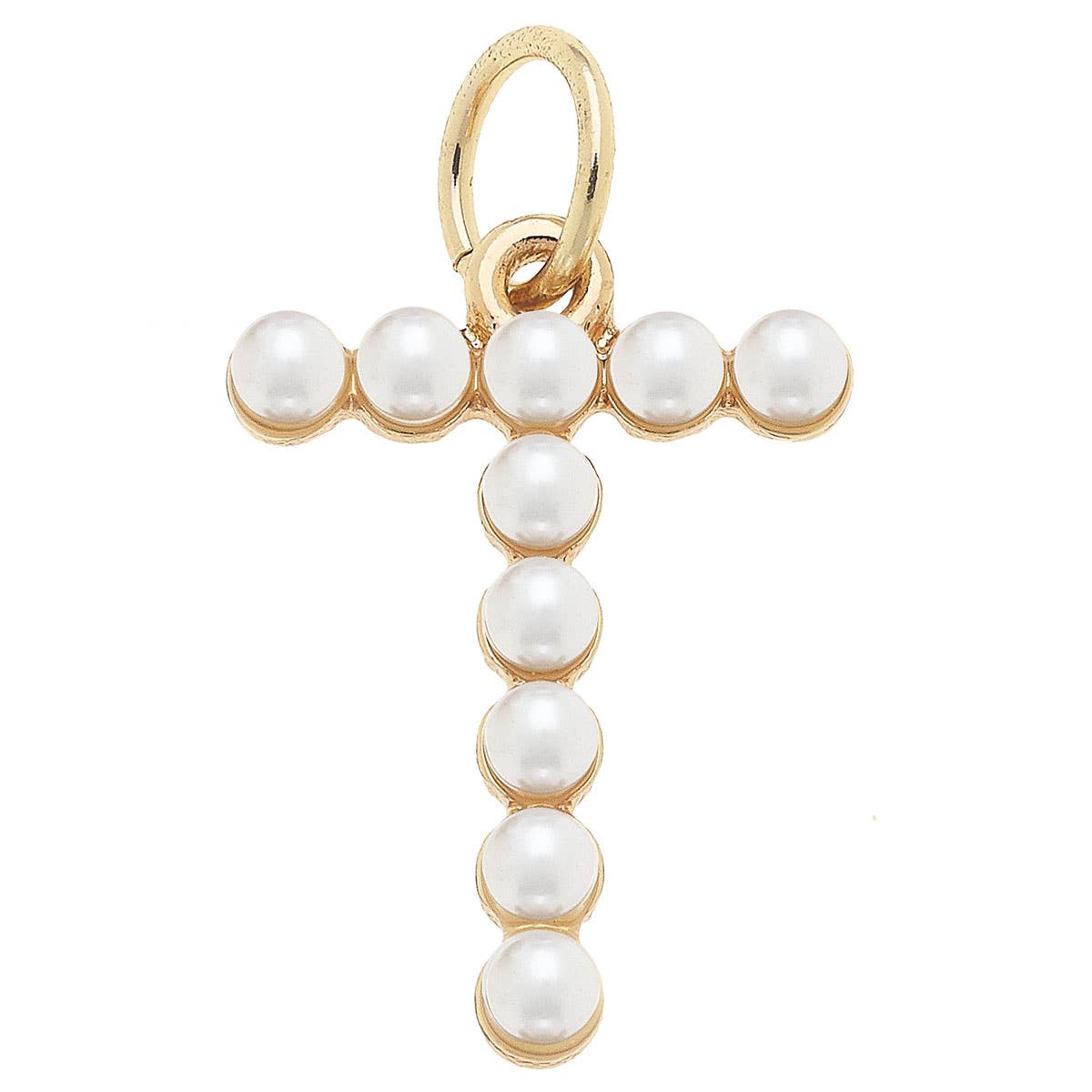 Pearl-Studded Letter Charm in Ivory