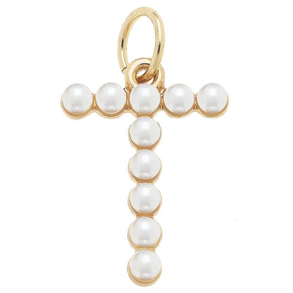Pearl-Studded Letter Charm in Ivory
