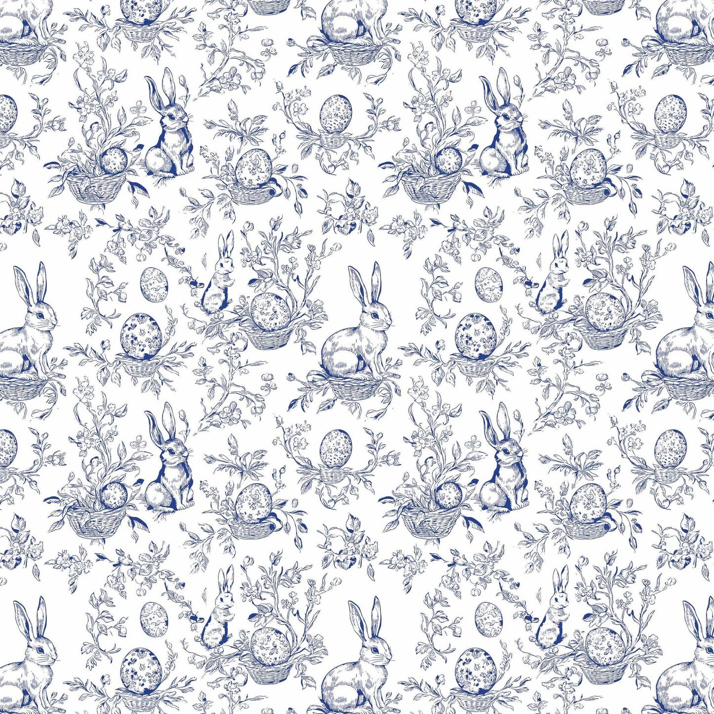 Blue Easter Bunny Toile- Prosecco Collection