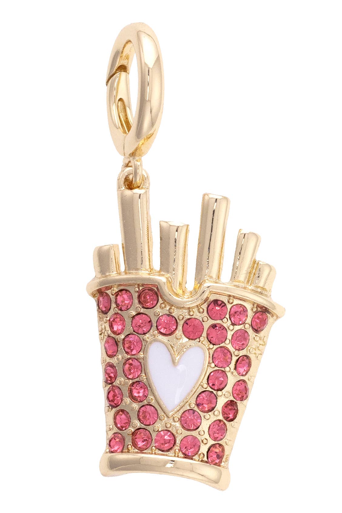 Pave French Fries Pendant Charm in Pink
