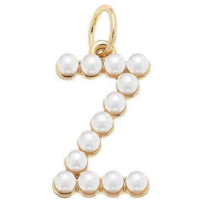 Pearl-Studded Letter Charm in Ivory