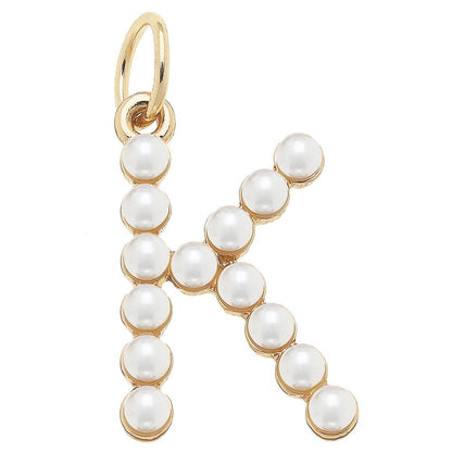 Pearl-Studded Letter Charm in Ivory