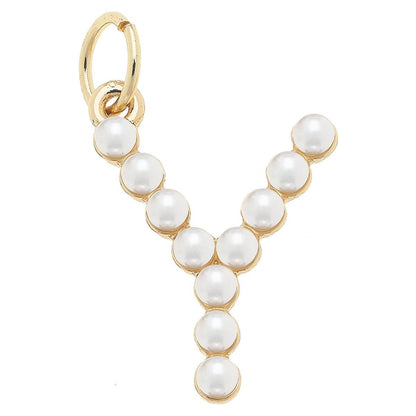 Pearl-Studded Letter Charm in Ivory