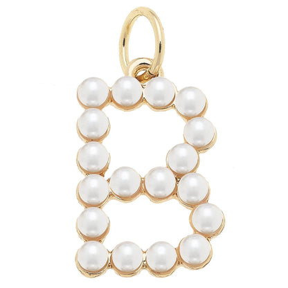 Pearl-Studded Letter Charm in Ivory