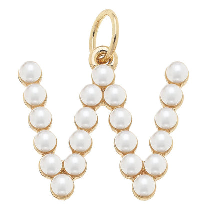 Pearl-Studded Letter Charm in Ivory